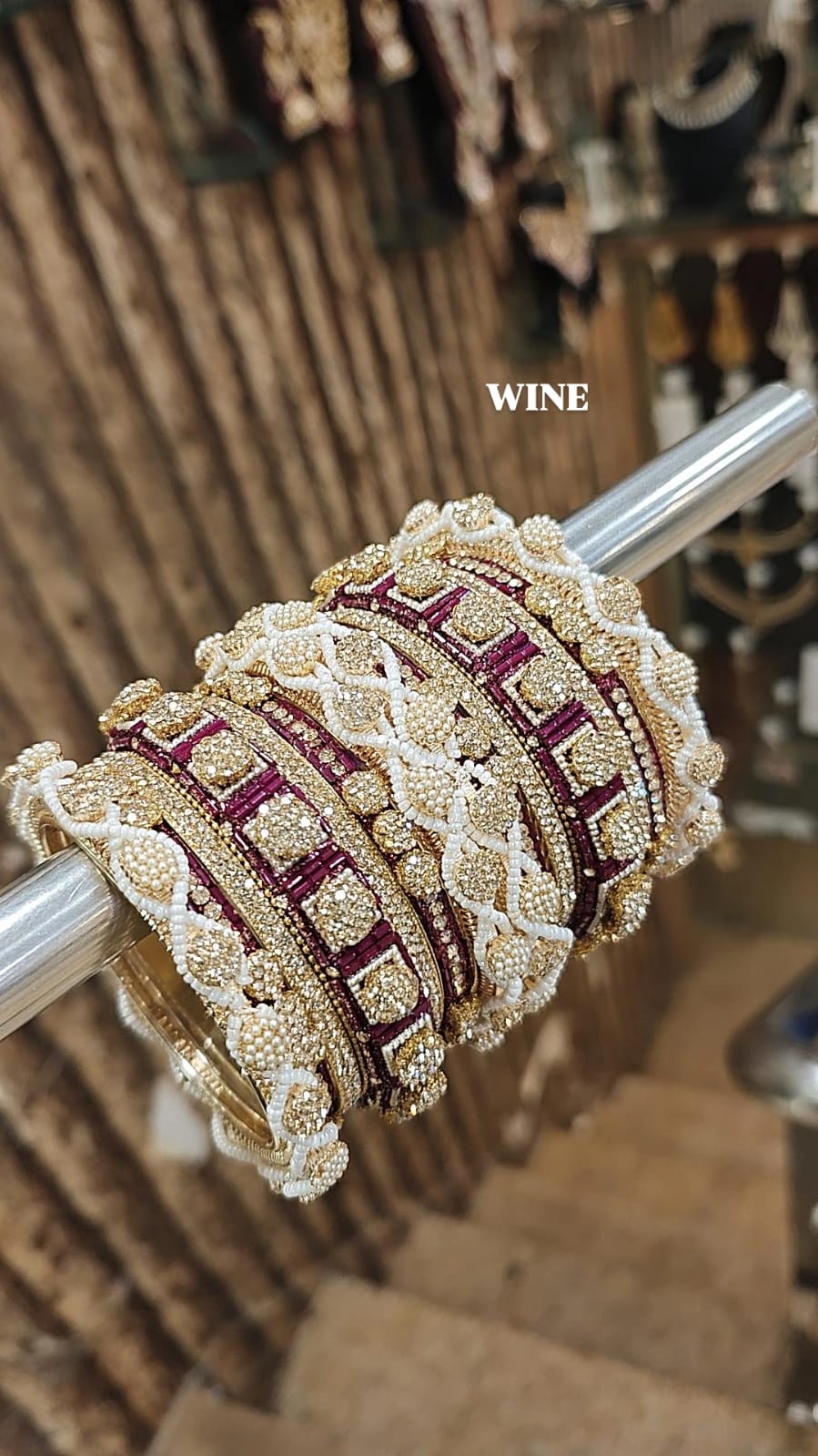 Stone Shadow Bangle Set with Moti Touch – Elegant Gold-Tone Traditional Jewelry - Libasaa.com