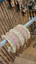 Stone Shadow Bangle Set with Moti Touch – Elegant Gold-Tone Traditional Jewelry - Libasaa.com