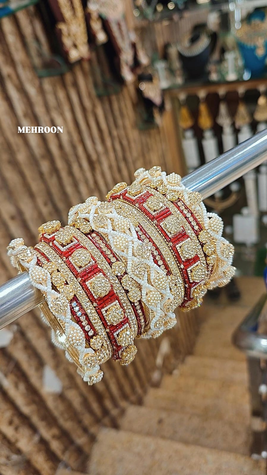 Stone Shadow Bangle Set with Moti Touch – Elegant Gold-Tone Traditional Jewelry - Libasaa.com