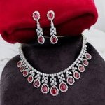 Silver Finish Cz Choker Earring Indian Jewelry Set, Silver AD jewelry, Silver finish Bridal Jewelry, AD Neckace, AD earrings Set, CZ Wedding Necklace, pakistani Choker - Libasaa.com