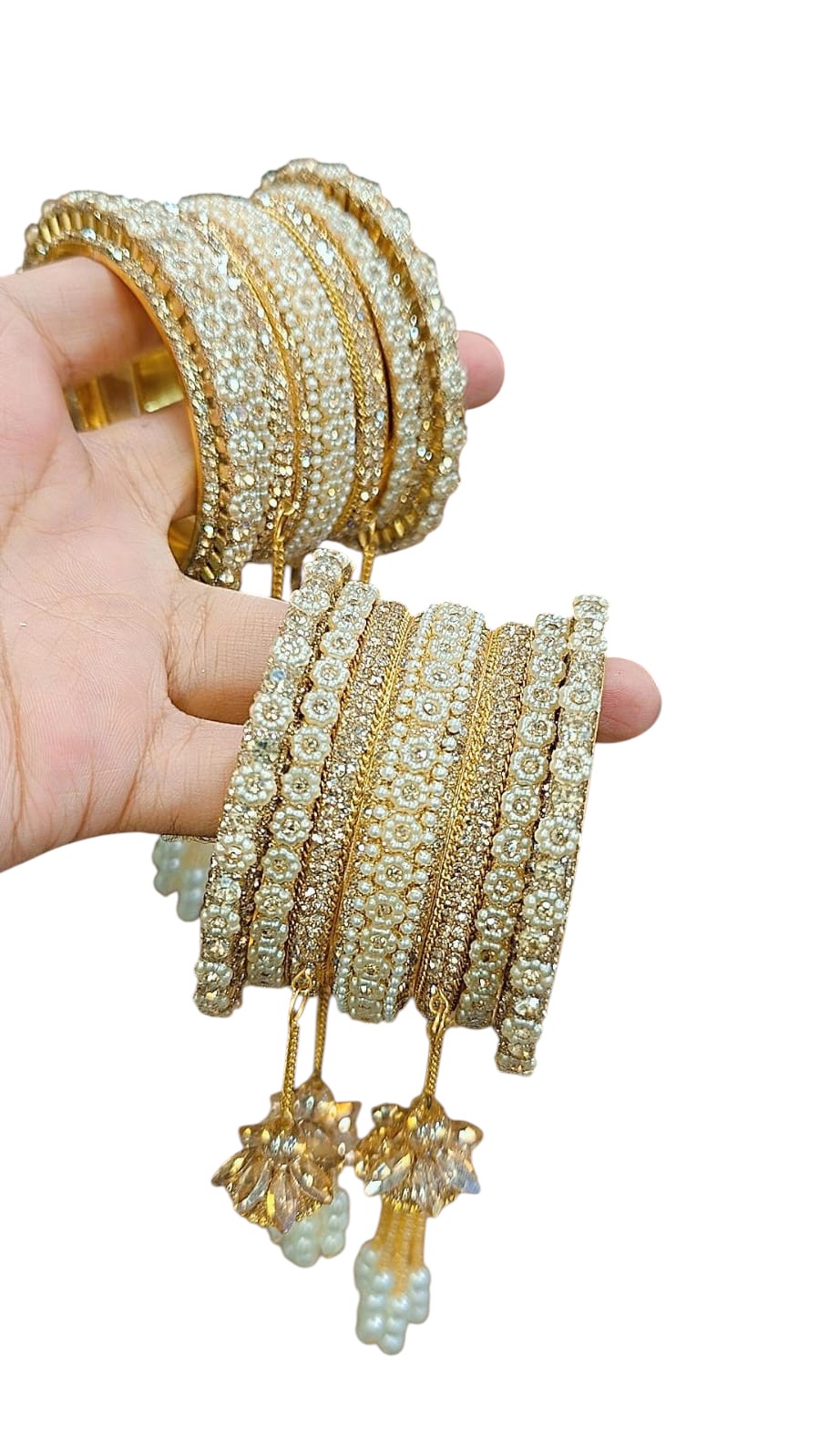 Beautiful Golden Stone Bangle Set – Premium Quality Traditional Jewelry - Libasaa.com