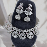 Shinning Accents AD Choker Jhumki Jewelry Set, AD Jhumki, CZ Jhumka, AD Necklace Jhumki set, Bridal Special Jewellery set, Best AD Jewelry, Bollywood CZ Choker Jhumki Set - Libasaa.com