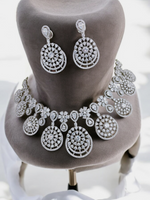 Stunning Silver Plated AD Choker Necklace Chandbali Set, AD Chandbali, CZ Necklace Chandbali Set, Indian AD Choker Chandbali, Pakistani AD Earrings Set, Wedding AD Choker Set - Libasaa.com