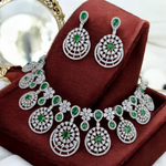 Stunning Silver Plated AD Choker Necklace Chandbali Set, AD Chandbali, CZ Necklace Chandbali Set, Indian AD Choker Chandbali, Pakistani AD Earrings Set, Wedding AD Choker Set - Libasaa.com
