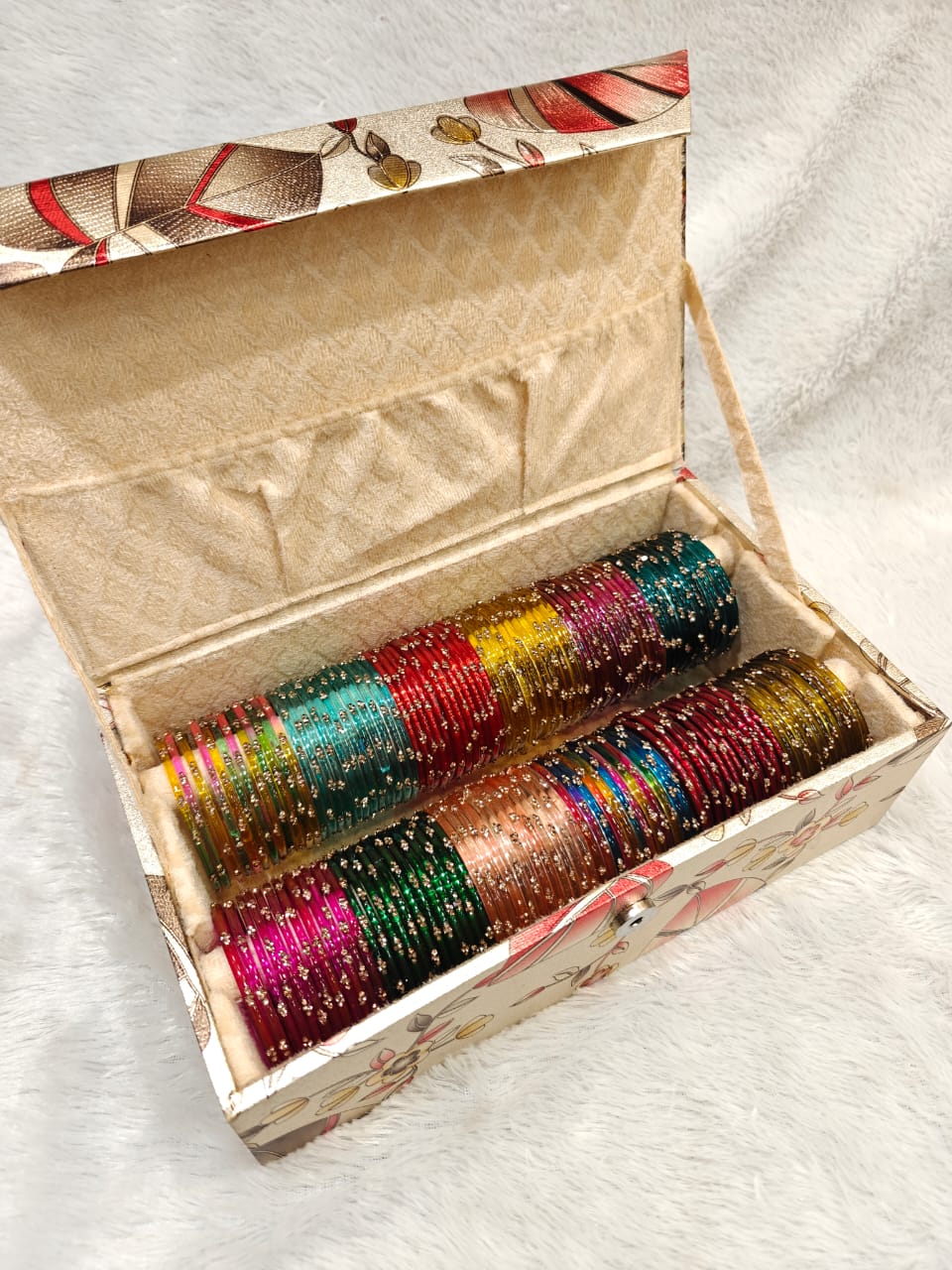 Glossy Stone Glass Bangles with 2-Roll Box – 12 Dozen in 12 Vibrant Colours
