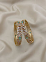 Elegant Gold Plated AD & Mint Green Stone Bangle Set | Cz Diamond Imitation Jewelry - Libasaa.com