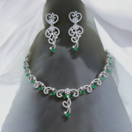 Green Drops AD Neckace Earrings Wedding Jewelry, Green Jewelry Set, CZ Green Choker, AD Green Necklace, AD Earings Set, Bridal Green Jewelry - Libasaa.com