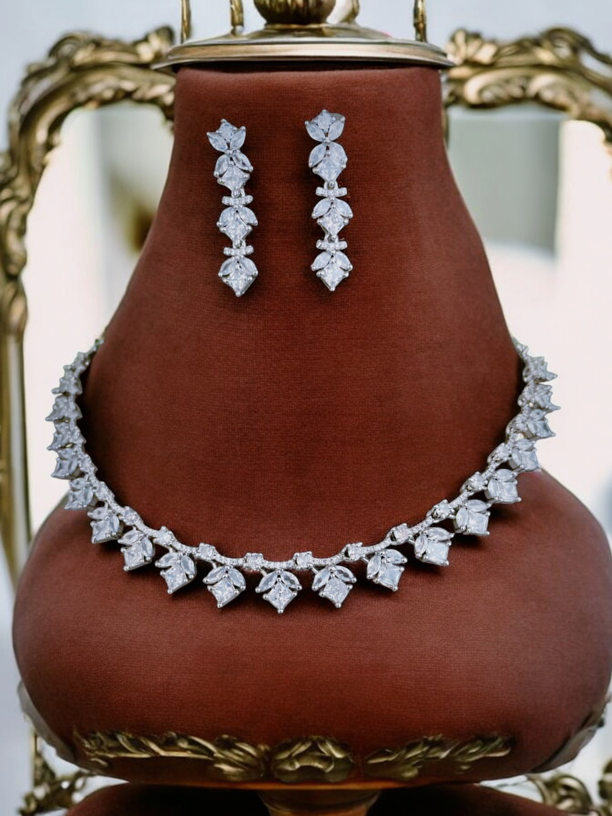 Silver Pearl Bridal Necklace Earrings Set, Indian Pearl Jewelry Set, Kundan Choker, Wedding Earrings set, Bollywood Pearl Necklace - Libasaa.com