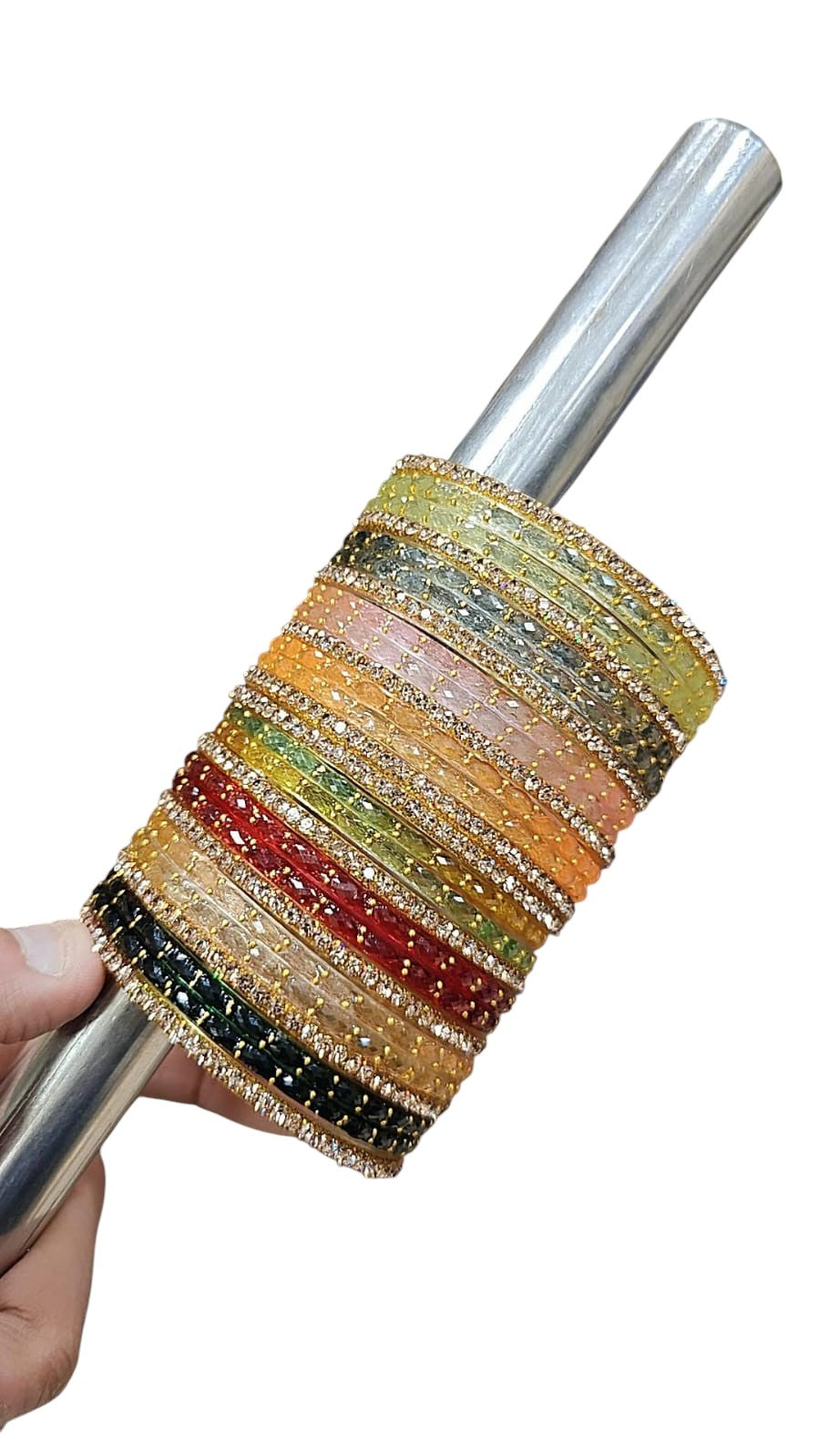 Radiant Gold Drop Glass Bangles – Elegant Multicolor Touch of Tradition - Libasaa.com