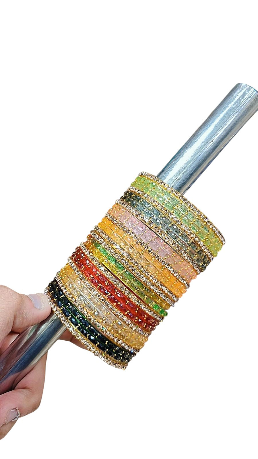 Radiant Gold Drop Glass Bangles – Elegant Multicolor Touch of Tradition - Libasaa.com