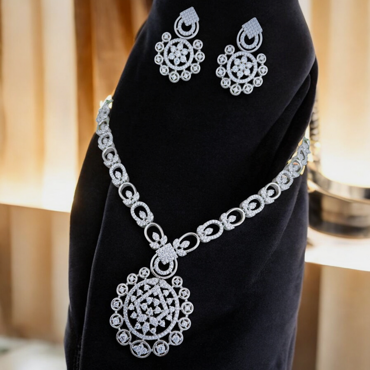 Stunning Bridal CZ Jewelry With AD Necklace Earrings Set, Bollywood AD Jewelry Set, Indian Wedding AD Jewelry, Pakistani AD Choker, cz earrings, cz jewelry set - Libasaa.com
