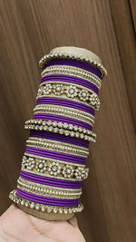 Royal Purple Bridal Stone & Pearl Bangle Set – Elegant Wedding Collection