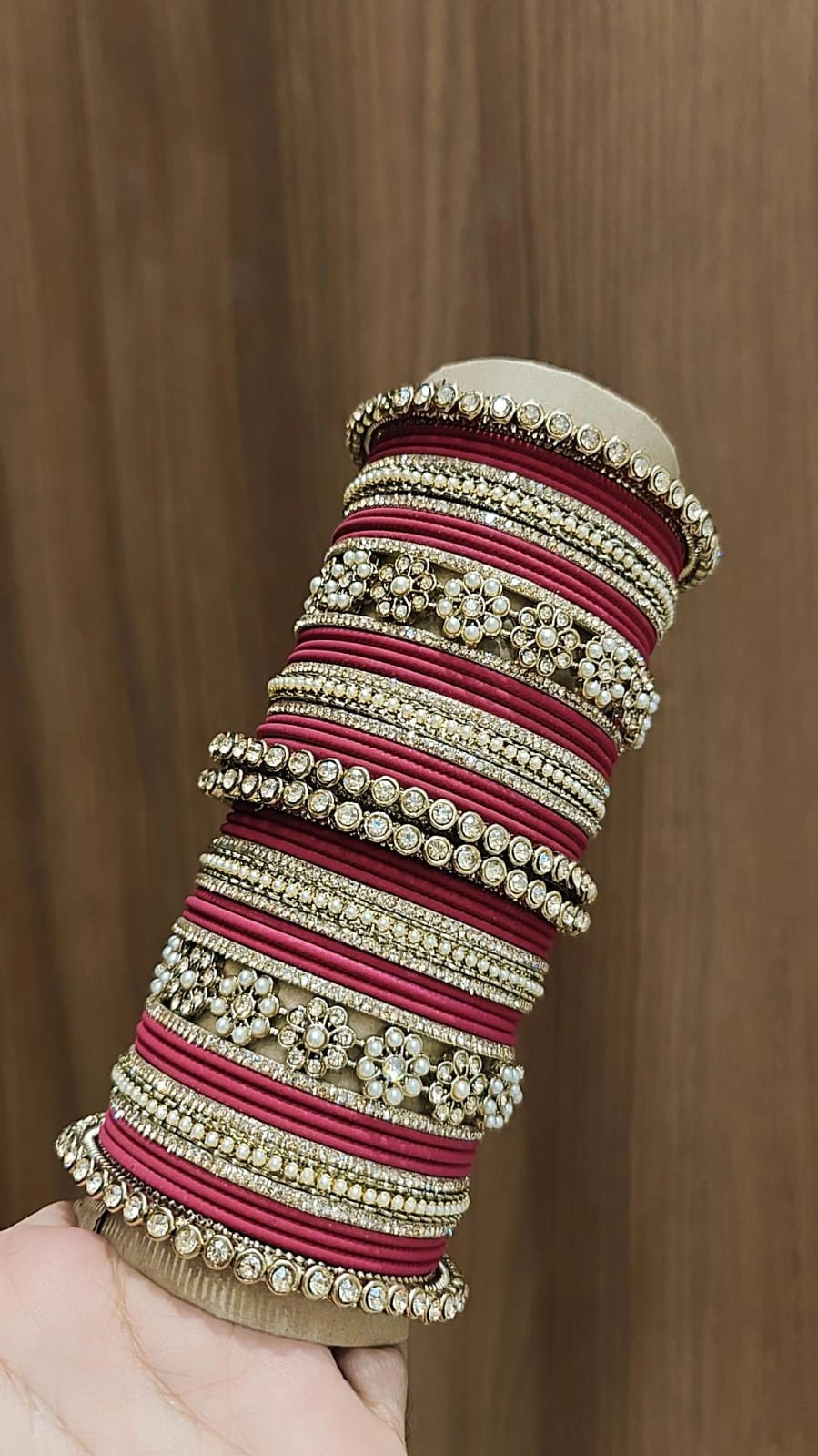 Royal Purple Bridal Stone & Pearl Bangle Set – Elegant Wedding Collection