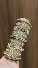 Royal Purple Bridal Stone & Pearl Bangle Set – Elegant Wedding Collection