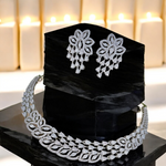 Weddings AD Chandelier Choker Earrings Set, AD Earrings, Bollywood AD Jewelry, Indian Wedding AD Jewelry, Pakistani AD Choker, AD Necklace Set - Libasaa.com