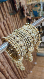 Royal Irani Multi-Stone Bangles Set with Moti Jhumar Design