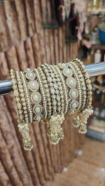 Royal Irani Multi-Stone Bangles Set with Moti Jhumar Design