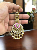 Golden & Pink Kundan Maang Tikka with Pearls | Bridal & Festive Hair Jewelry - Libasaa.com