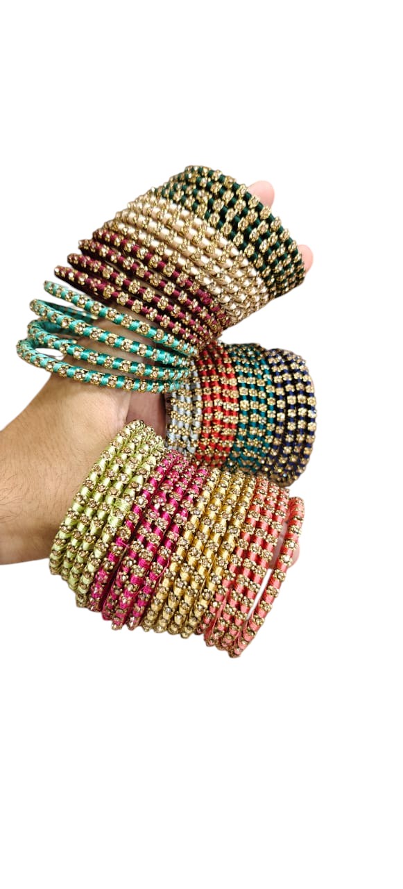 Premium Golden Shadow Thread Bangles Set β 12 Unique Colours, 4 Bangles Each - Libasaa.com