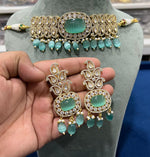 Elegant Wedding CZ Choker Matching FloralEarrings Set, Floral AD Jewelry Set, Floral CZ Choker Earrings, AD jewelry set, Wedding AD Floral Necklace - Libasaa.com