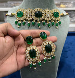 Pakistani CZ Choker Earrings AD Jewelry Set, Pakistani AD Jewelry, AD Jewelry, Cz Necklace Set, CZ earrings, Woman AD Choker, Bridal AD Earrings, Celebrity AD Choker, Celebrity AD Earrings Set, Celebrity CZ Jewellery Set - Libasaa.com