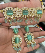 Pakistani CZ Choker Earrings AD Jewelry Set, Pakistani AD Jewelry, AD Jewelry, Cz Necklace Set, CZ earrings, Woman AD Choker, Bridal AD Earrings, Celebrity AD Choker, Celebrity AD Earrings Set, Celebrity CZ Jewellery Set - Libasaa.com