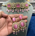 Pakistani CZ Choker Earrings AD Jewelry Set, Pakistani AD Jewelry, AD Jewelry, Cz Necklace Set, CZ earrings, Woman AD Choker, Bridal AD Earrings, Celebrity AD Choker, Celebrity AD Earrings Set, Celebrity CZ Jewellery Set - Libasaa.com