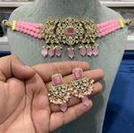 Celebrity Inspired AD Choker Earrings Set, CZ Celebrity Choker, Celebrity CZ Earrings Set, Celebrity AD Jewellery Set, Bollywood CZ Necklace Set - Libasaa.com