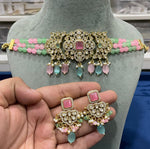 Celebrity Inspired AD Choker Earrings Set, CZ Celebrity Choker, Celebrity CZ Earrings Set, Celebrity AD Jewellery Set, Bollywood CZ Necklace Set - Libasaa.com