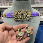 Celebrity Inspired AD Choker Earrings Set, CZ Celebrity Choker, Celebrity CZ Earrings Set, Celebrity AD Jewellery Set, Bollywood CZ Necklace Set - Libasaa.com