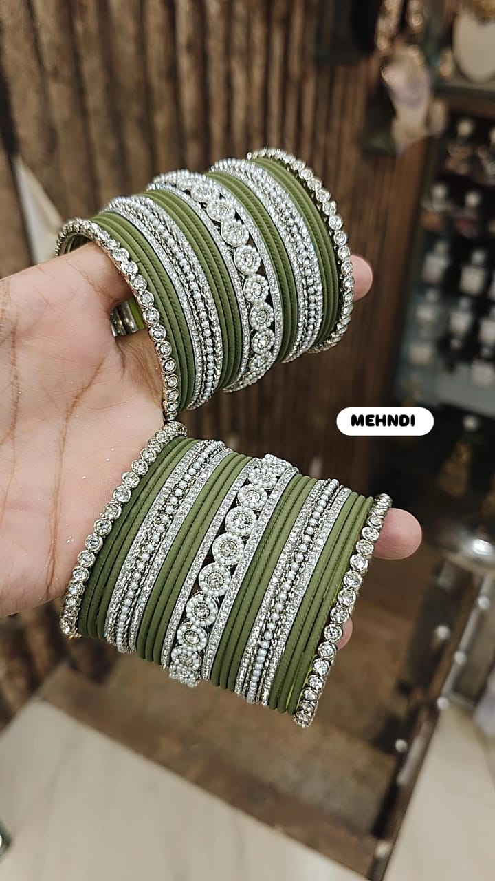 Elegant Moti Silver Stone Diamond Bangles – Timeless Grace for Every Occasion - Libasaa.com
