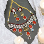 Indian Celebrity Stylish AD Necklace Earrings Set, Celebrity CZ Necklace Set, Celebrity Inspired AD Jewellery Set, Meenakari CZ Earrings, Bridal AD Meenakari Set, Pakistani AD Set - Libasaa.com