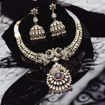 Premium Quality Kundan Peacock & Elephant Style Necklace Set, adorned with AD stones and pearl drop polki kundan Necklace Set - Libasaa.com