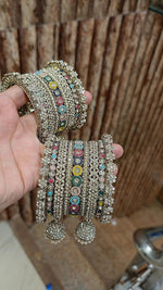Indian Jhumki Brass Stones Bangle Set | Multi-Stone Bridal Bangles Set | Traditional Indian Jewellery by Libasaa