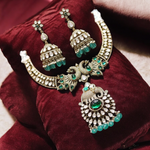 Premium Quality Kundan Peacock & Elephant Style Necklace Set, adorned with AD stones and pearl drop polki kundan Necklace Set - Libasaa.com