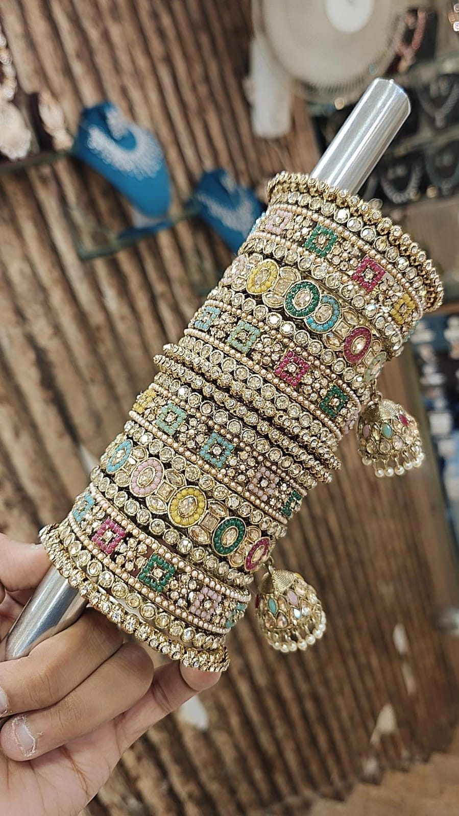 Heavy Look Bridal Kundan Stone Bangle Set | Indian Jhumki Stones Bangles with Moti Touch | Premium Indian Jewellery