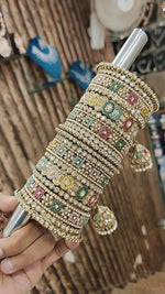 Heavy Look Bridal Kundan Stone Bangle Set | Indian Jhumki Stones Bangles with Moti Touch | Premium Indian Jewellery