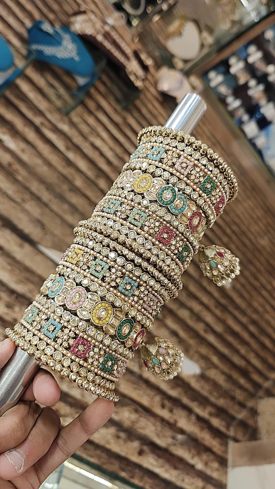 Heavy Look Bridal Kundan Stone Bangle Set | Indian Jhumki Stones Bangles with Moti Touch | Premium Indian Jewellery