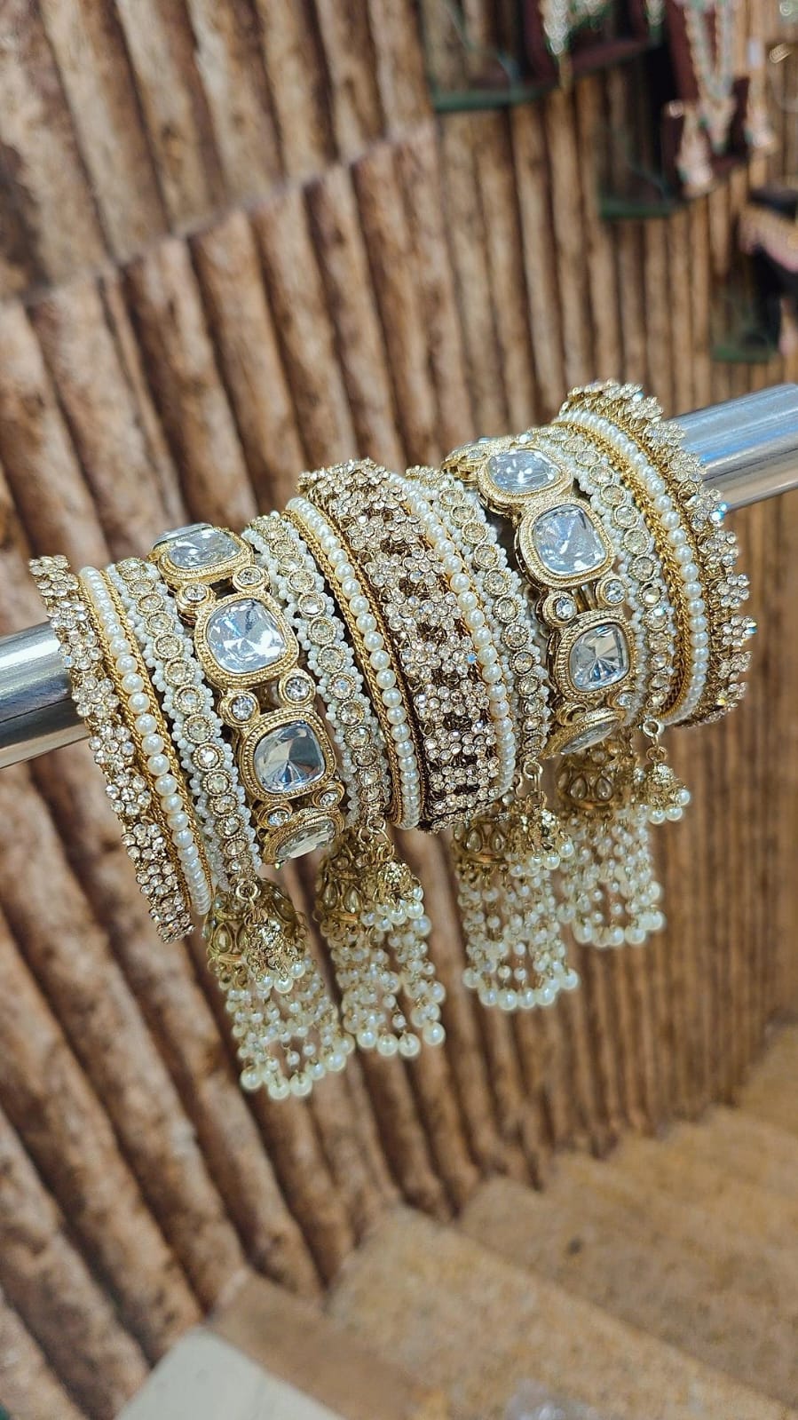 Indian Kundan Stone Moti Bangle Set | Indian Jewellery | Jhumar & Moti Stone Touch Look Bridal Bangle Set | Premium Indian Bangles Set