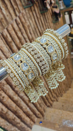 Indian Kundan Stone Moti Bangle Set | Indian Jewellery | Jhumar & Moti Stone Touch Look Bridal Bangle Set | Premium Indian Bangles Set
