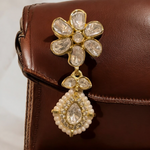 Bollywood Floral AD Necklace Earrings Set, CZ Floral Jewelry Set, AD Celeb Floral Necklace Set, AD Necklace Set, Necklace Set, AD Earrings Set - Libasaa.com