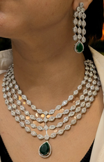 Actress Inspired CZ Layered Necklace Set, Indian AD Necklace, Bollywdood Actress AD Jewellery Set, Pakistani CZ Necklace, Pakistani AD Earrings Set - Libasaa.com