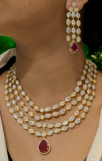 Actress Inspired CZ Layered Necklace Set, Indian AD Necklace, Bollywdood Actress AD Jewellery Set, Pakistani CZ Necklace, Pakistani AD Earrings Set - Libasaa.com