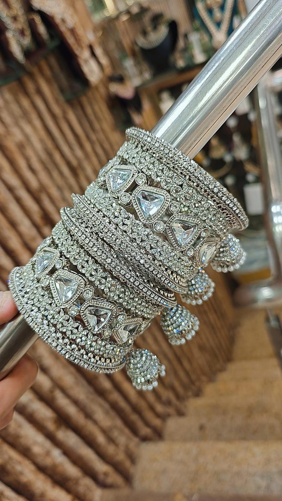 Indian Jhumki Silver Kundan Stone Jhumar Bangles Set | Bridal Bangle Set | Indian Bangles Set | Indian Jewellery