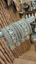 Indian Jhumki Silver Kundan Stone Jhumar Bangles Set | Bridal Bangle Set | Indian Bangles Set | Indian Jewellery