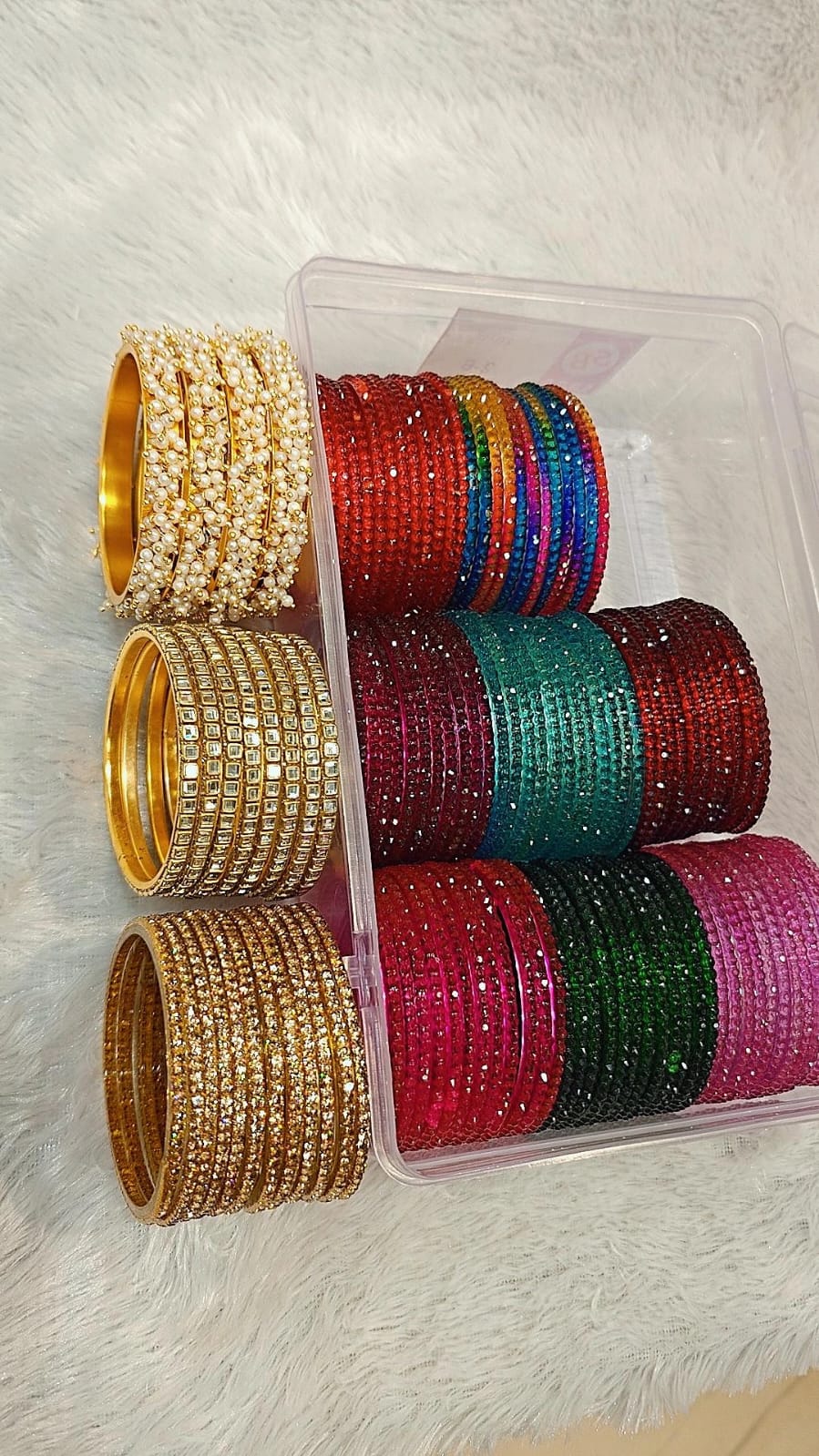Full Combo Bangle Box | 8 Dozen Raindrop Bangles, Moti Lariya Kada, Kundan & Diamond Stone Glass Bangles | Indian Jewellery Bangle Combo Set