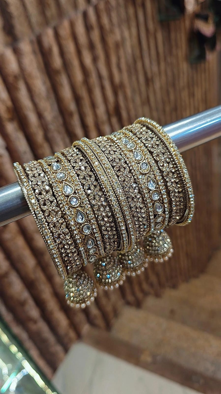 Indian Jhumki Copper & Golden Silver-Touch Stone Bridal Bangle Set | Indian Jewellery Traditional Bangles Set