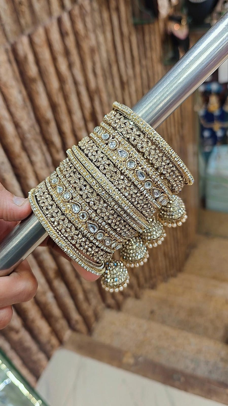 Indian Jhumki Copper & Golden Silver-Touch Stone Bridal Bangle Set | Indian Jewellery Traditional Bangles Set