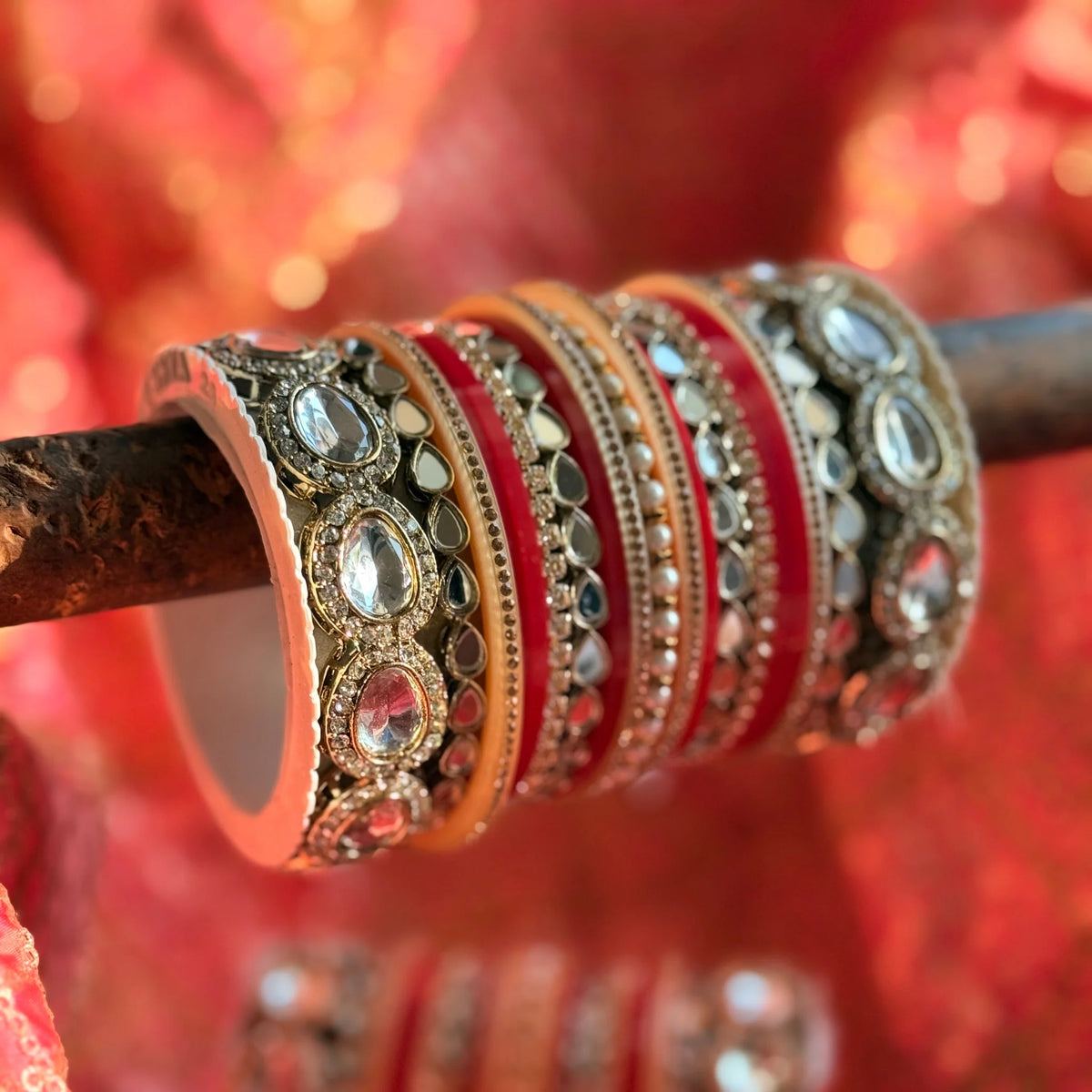 Bridal Red Chura with Ambi-Shaped Kundan Kada Set | Indian Jewellery Bridal Bangle Set | Traditional Indian Bangles