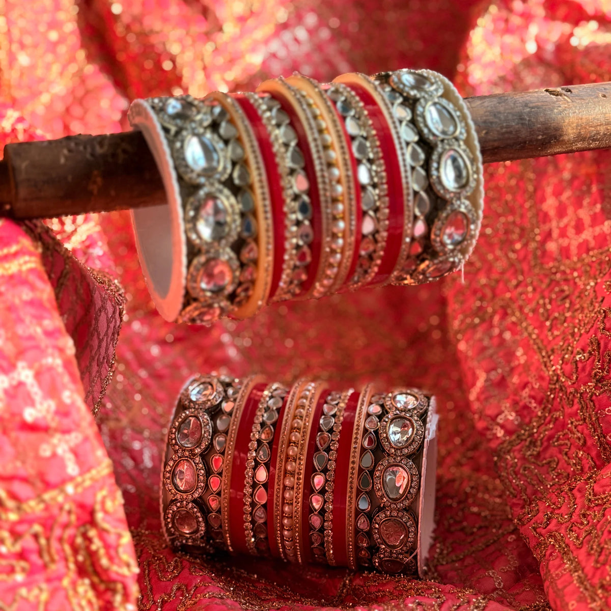 Bridal Red Chura with Ambi-Shaped Kundan Kada Set | Indian Jewellery Bridal Bangle Set | Traditional Indian Bangles